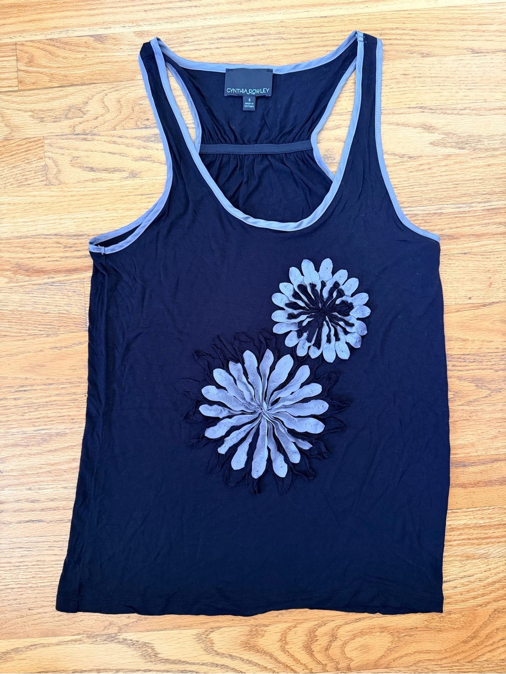 Cynthia Rowley Black Tank Top with Flowers Small